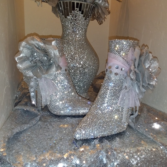TINSLEY Crystal Sequin Boho Wedding Ankle Booties - Picture 2 of 6